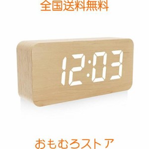 デジタル目覚まし時計 木製置き時計 大型 LED時間表示3目覚まし時計設定 USB給電 き湿度と温度検出電子時計、寝室、ベッドサイドテーブル