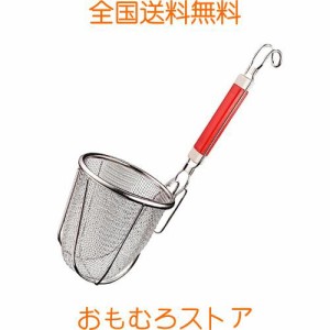 YAYAMIYA 湯切り ラーメンてぼ キッチン用品 フック付き うどん 丸 ラーメン専用 ステンレス製 木柄 ラーメン専用 メッシュ てぼ こし器 