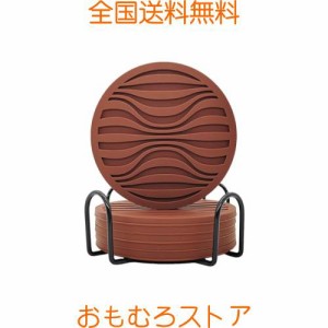 烏の樹 コースター くっつかないコースターシリコン 水滴を受け止める 結露の水滴防止 6個セット収納棚付き円形10cm (コーヒー色)