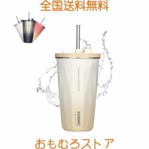 DZANNC ストロー付きタンブラー 600ml ストロー 大容量 タンブラー ストロー付き保温/保冷カップ ステンレスタンブラー 蓋付き タンブラ