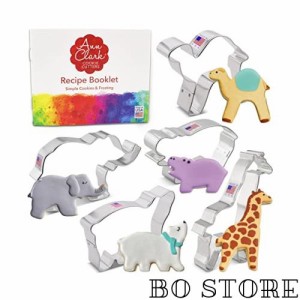 Ann Clark Cookie Cutters 動物園 クッキー型5個セット(ゾウ(XL)、キリン、カバ、シロクマ、サル)、レシピ小冊子付き