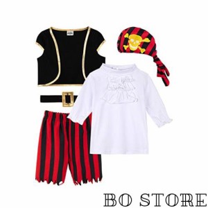 [BECOS] 男の子 海賊 コスチューム ロンパース 子供服 コスプレ 仮装 ハロウィン (90, 海賊（5点）)