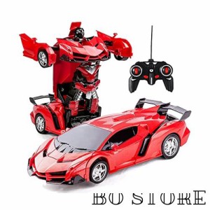 ロボットおもちゃ 変形玩具車 RCカー 2合1 ラジコン 遠隔操作 変形することができる 子供の好きなギフト (赤)