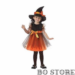 [GenericBrands] 子供ドレス ハロウィン コスプレ衣装 ハロウィン 魔女っ子衣装2点セット 女の子 魔女 ウィザード 可愛い 魔法使い コス