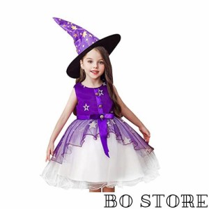 [Lhyxuuk] ハロウィン 魔女 コスプレ ハロウィン コスチューム キッズドレス+帽子 魔女 悪魔 ウィッチ 可愛い ワンピース 子供ドレス 子
