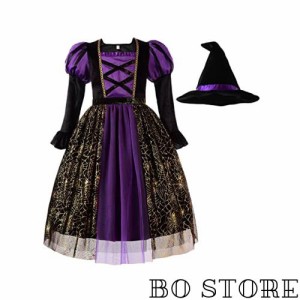 [ReliBeauty] ハロウィン 仮装 子供 女の子 魔女 ウィッチ 魔法使い コスプレ 衣装 長袖 ワンピース キッズ コスチューム ドレス とんが