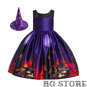 [HIKPSOD] ハロウィン 仮装 魔女仮装 ハロウィン コスチューム 2点セット ドレス+帽子 魔女 悪魔 ウィッチ 可愛い ワンピース 子供ドレス
