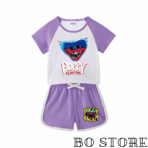 PRABOS Poppy Playtimeハギーワギー Tシャツ上下セット服 子供服衣装 プルオーバー 春夏秋 ホラーゲーム 怖い 人気 ゲーム怪獣 仮装 変装