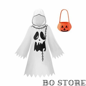 [ReliBeauty] ハロウィン おばけ コスプレ 子供 ゴースト 衣装 幽霊 悪魔 コスチューム 女の子 男の子 仮装 かぼちゃバッグ セット ホワ