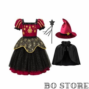 [ReliBeauty] ハロウィン コスプレ 子供 魔女 女の子 仮装 ウィッチ 魔法使い 蜘蛛 衣装 キッズ コスチューム ワンピース セット 140