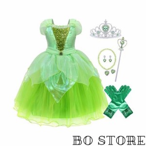 [Axaxa] ティンカーベル ドレス（妖精 コスチューム 子供+アクセサリーセット） 7点セット Tinkbell 妖精 フェアリーガール プリンセス 