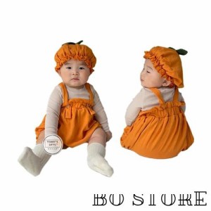 [giminuo] 2023 ハロウィン コスプレ衣装 子供 カボチャ衣装 オーバーオールス 帽子付き 人気 赤ちゃん 男の子 女の子 キッズ ベビー コ