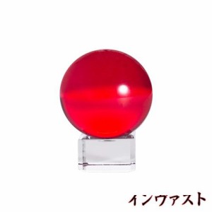 多色透明 水晶玉 50mm クリスタルボール 装飾品 家の装飾 文鎮 装飾品 風水飾り 水晶製台 (赤)