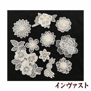 Sweetimes レース生地 刺繍花 縫製 DIY 服 工芸品の装飾 パッチ アップリケ モチーフ 10枚セット アイロン両面接着シート付No.16 (ホワイ