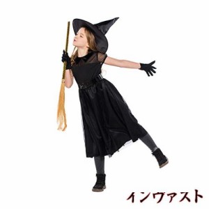 [Emfay] ハロウィン コスプレ 衣装 仮装 子供 女の子 魔女 セット 魔法使い ブラック コスチューム 帽子付き L