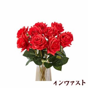 造花 バラ ローズ 薔薇 アレンジ 10本セット 花・観葉植物・フラワ 結婚式 パーティー 様々な イベント 手作り (レッド)