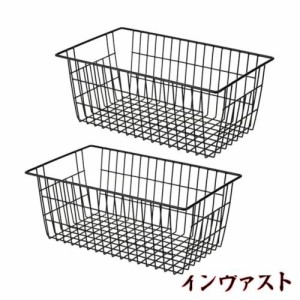 SANNO ワイヤーバスケット 収納ケース キッチン収納ボックス 小物入れ 取っ手付き ブラック 40X20X15cm 2個入り