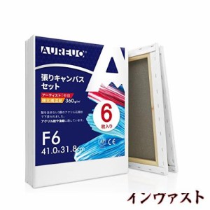 AUREUO 張りキャンバス セット F6 (41.0cmX31.8cm) 中目 綿化繊混紡 6枚 初心者 絵画用具 芸術絵創作 現代油絵 美術装飾 水彩画・油絵画