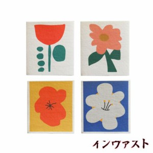 Longwu キッチンクロス セルロース ふきん 4枚 17x20cm オリジナルデザイン スポンジワイプ 天然繊維 吸水 速乾 抗菌