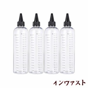 Frcolor ドロッパーボトル 500ml 空きボトル 小分けボトル 目盛り ツイストトップキャップ付き クリアボトル 4個