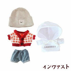 niannyyhouse 20cm人形の服 ぬいぐるみ 用 帽子+セーター+パーカー+半ズボン 4点セット 赤 綿人形の服 人形ベビー服 着せ替え