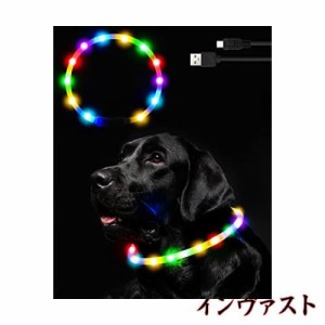 Nayouko 光る首輪 犬 LEDライト USB充電式 軽量 小型犬 中型犬 大型犬 ペット用品 視認距離400mで夜間も安心 サイズ調節可能 (レインボー