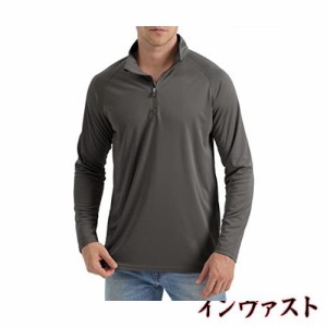 [TACVASEN] ロングスリーブ メンズ インナーシャツ ロングTシャツ ハーフジッパー パーカー 紫外線カット 作業用 お釣り ダークグレー 3X