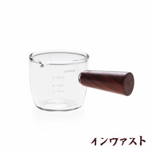 計量カップ40ml エスプレッソショットグラス　目盛り付き 木製ハンドル付き コーヒー ミルク 水 お酒グラス 調理器具 測定グラス 耐熱カ