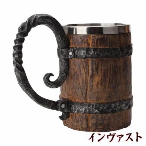 ZNZNANG マグカップ ビアジョッキ シミュレーション木製の樽二重層ビールジョッキ、ップ 酒器 パーティー バー 家庭用 誕生日 クリスマス