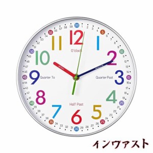 知育時計 壁掛け時計 子供 12時間表示 掛け時計 補助数字付き 時間学習 静音 壁掛け 時計 カラフル 子供用 生徒用 アナログ時計秒針付き