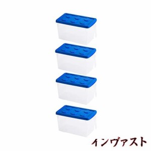ドットボタン 見せる 収納ボックス 収納ケース 子供用 おもちゃ箱 (ブルー青4個セット)