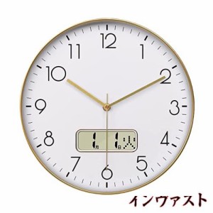 Nbdeal 掛け時計 電波時計 静音 連続秒針 おしゃれ 日付 曜日表示 直径30cm 壁掛け 時計 北欧 (ゴールド)