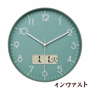 Nbdeal 掛け時計 電波時計 静音 連続秒針 おしゃれ 日付 曜日表示 直径30cm 壁掛け 時計 北欧 (グリーン)