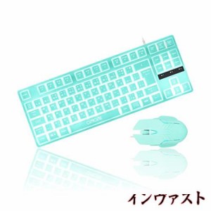 CHONCHOW 仕事用キーボードマウスセット 日本語配列 光る amazon 静音 「無変換」/「変換」キー付き テンキーレス ゲーミングキーボード 