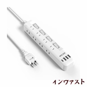 Mscien 電源タップ usb付き 8個AC口 1個usb-c 3個usb-a 延長コード 2m 雷ガード usb コンセント タップ oaタップ スイッチ付き 壁掛け た