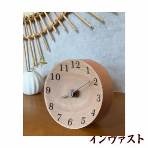 MIOSU 置き時計 卓上時計 時計 まるい時計 木製 無垢材 アナログ 電池式 シンプル おしゃれ 静音 プレゼント 11cm (B)