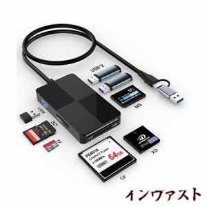 USB C USB 3.0 マルチカードリーダーハブ、8 in 2 XD SD CF MS TF MicroSDカードアダプター+ USBハブ×3、XDピクチャーカードリーダー 5G