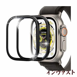 Miimall Apple Watch Ultra 49mm対応【チタン材質枠＆ ガラスフィルム一体型】2枚チタンフィルム 全新デザイン 液晶保護フィルム Apple W