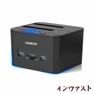 FIDECO HDDスタンド USB 3.0接続2.5/3.5”HDD SSDスタンド オフラインクローン機能付き SATAドライブ TF＆SDポート最大容量2x 18 TB対応