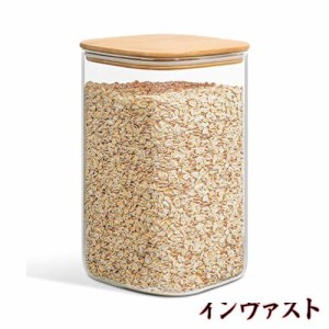 ComSaf ガラスキャニスター 密閉容器 大容量 4100ml スクエア 保存瓶 密封瓶 食品貯蔵容器 竹蓋付き ペットフードストッカー お米保存容