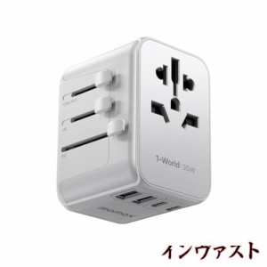 MOMAX 変換プラグ 35W PD 海外電源変換アダプタ 全世界対応 変換器 旅行プラグアダプター 6台同時充電 3*USB-C PD ＆ 2*USB-A QC ＆1*AC