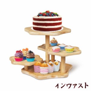 Parmedu 4段階の竹製カップケーキタワースタンド、50個のカップケーキ用、雲の形をした木製ケーキスタンド、階層トレイのデコレーション