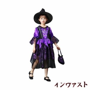 [UPENC] 魔女 魔法使い ハロウィン 仮装 子供 デビル 可愛い 人気 ワンピース 100-150cm コスプレ キッズ 女の子 半袖 パーティー イベン