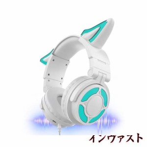 キツネ猫耳 ヘッドホン Bluetoothヘッドセット Bluetooth5.3 ワイヤレスヘッドフォン HD通話 HiFi音質 有線無線兼用 LEDダイナミックグレ