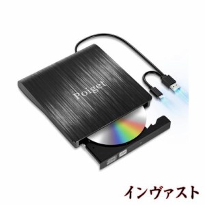 【2023新登場】Poiget CD/DVDドライブ 外付け DVDレコ DVD-Rプレイヤー CDレコUSB3.0＆Type-C両用 内蔵ケーブル Window/Linux/Mac OS対応