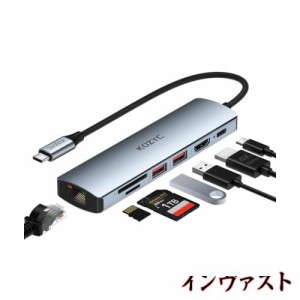 USB Cハブイーサネットマルチポートアダプター、KOZYC 7-in-1 USB Cハブ HDMI 4K@60Hz、1Gbpsイーサネット、100W PD、2つのUSB 3.2 10Gbp