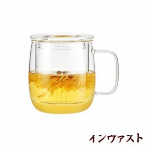 VKCHEF ティーカップ 耐熱ガラス コップ 茶こし付き マグカップ 蓋つき おしゃれ ティーセット 紅茶 ポット 耐熱 カップ コーヒーカップ 