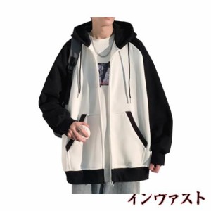 [Fasshonrida] ジップパーカー メンズ 秋服 フルジップ ラグランぱーかー 大きいサイズ 上着 かっこいい ジップアップパーカー フード付