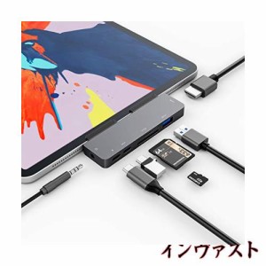 3XI iPad Pro 2020 2018 USB C ハブ 7in1 iPad Air 4 ハブ 4K HDMI 出力 60W PD充電 USB3.0 ハブ SD/TFカードリーダー 3.5mm ヘッドホン