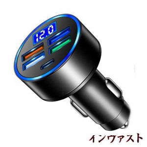 KANOYO カーチャージャー 【66W 5ポート】車載充電器 USB-C ＆ USB シガーソケット PD 20W+QC3.0ポート 軽量化急速充電 電圧計 LED表示 